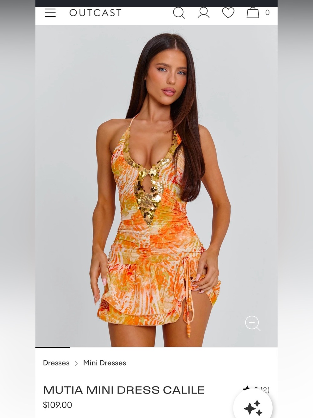 Mutia Calile Orange Sequin Halter Mini Dress